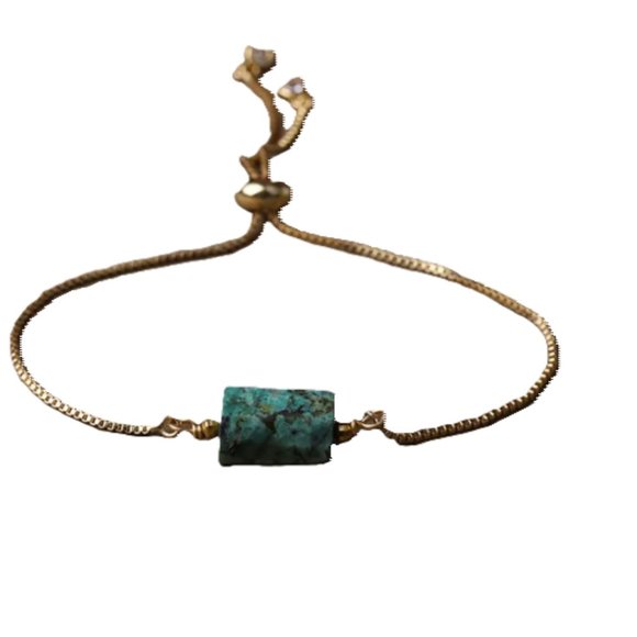 Natural Stone Teal Green Gold Drawstring Bracelet - Picture 4 of 4
